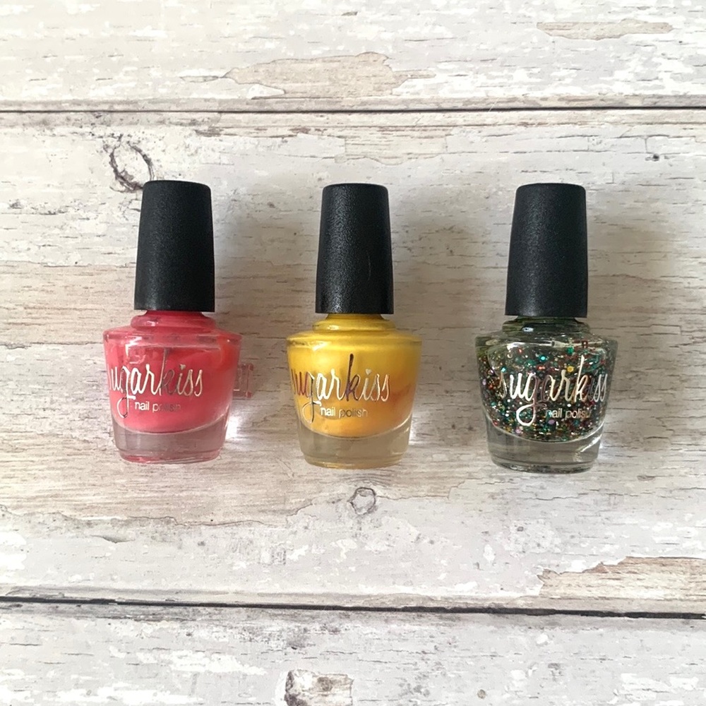 Sugarkiss by Elf Nail Polish Bundle 3ct Glitter Rainbow Confetti Yellow Pink NEW